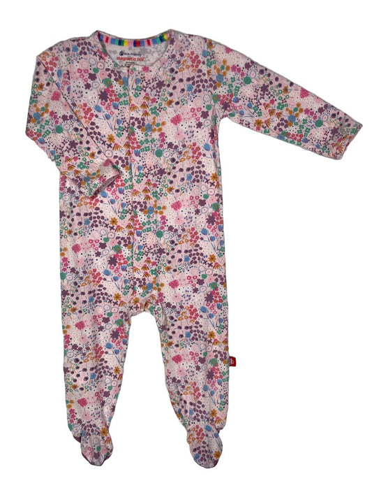 6-9 mo, Magnetic Me, Pink, Floral long-sleeve footed sleeper, magnetic closure, purple/blue/green