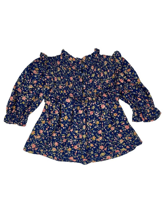 3/3T, Polo Ralph Lauren, Blue, Floral smocked yoke 3/4 sleeve blouse