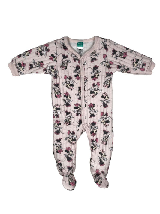 6-9 mo, Disney, Pink, Minnie Mouse quilted footed coverall, snap closure