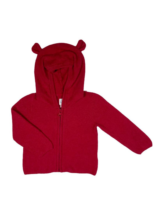 6-12 mo, babyGap, Red, Zip-up hooded sweater with bear ears