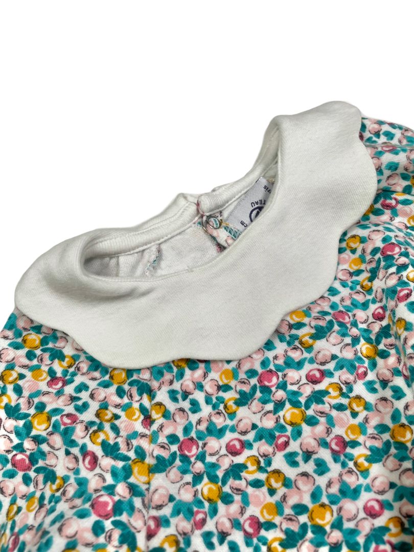 6 mo, Petit Bateau, White, Citrus print long-sleeve shirt w/ white scalloped collar