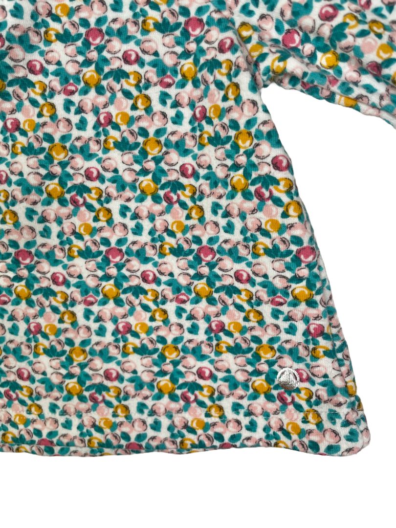 6 mo, Petit Bateau, White, Citrus print long-sleeve shirt w/ white scalloped collar
