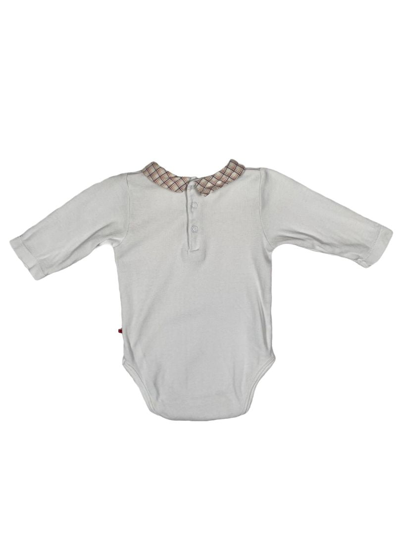 1 mo, Jacadi, White, Long-sleeve bodysuit w/ cream plaid collar