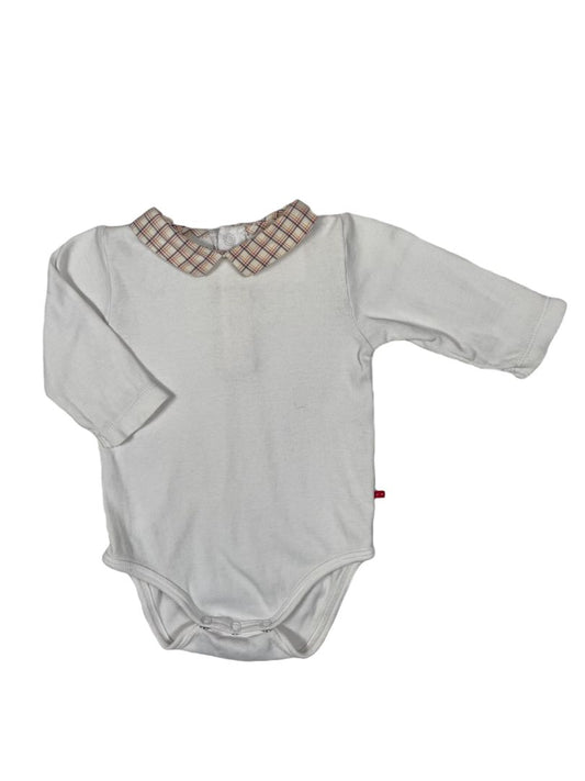 1 mo, Jacadi, White, Long-sleeve bodysuit w/ cream plaid collar