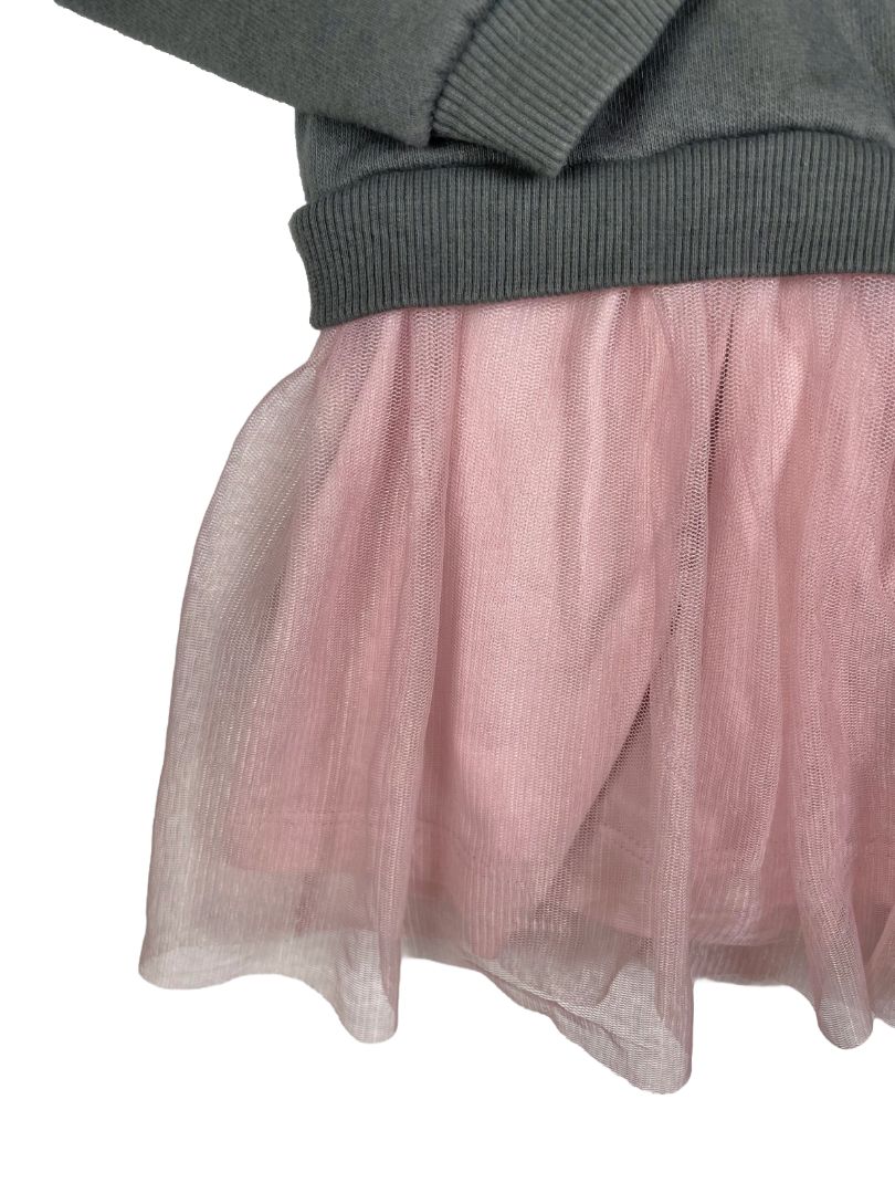 2-3, Zara, Grey, Barbie sweatshirt dress w/ pink tulle skirt