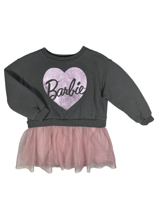 2-3, Zara, Grey, Barbie sweatshirt dress w/ pink tulle skirt