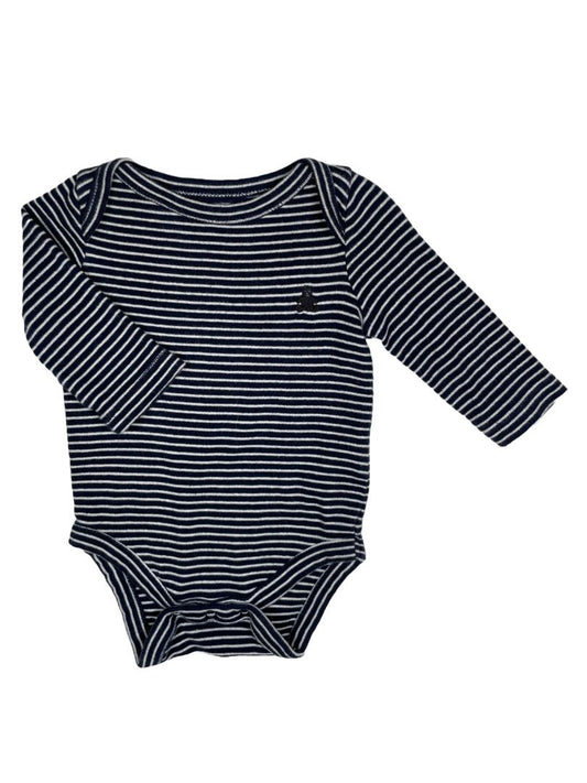 0-3 mo, babyGap, White, Navy striped long-sleeve bodysuit, blue embroidered bear