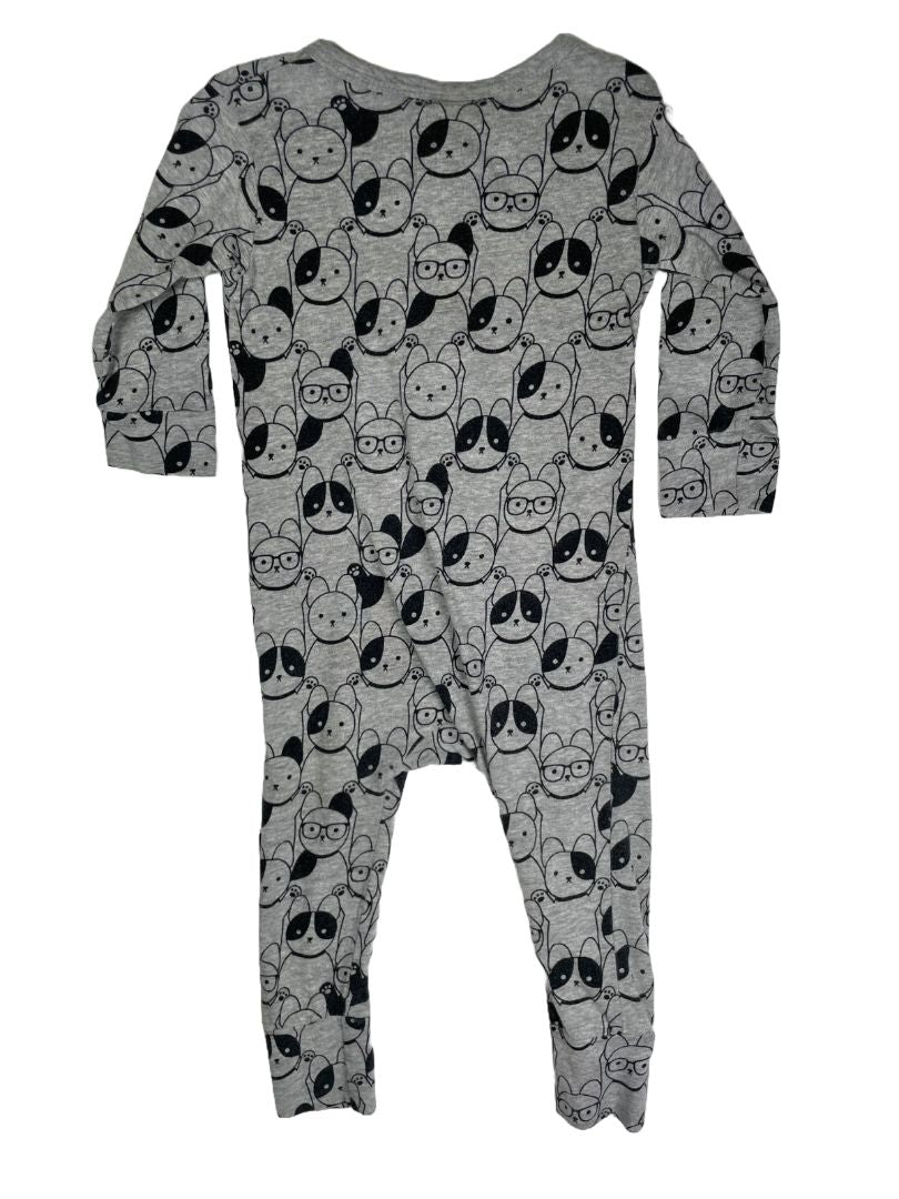 12-18 mo, Huxbaby, Grey, Dog print long-sleeve coverall, 2-way zip, black