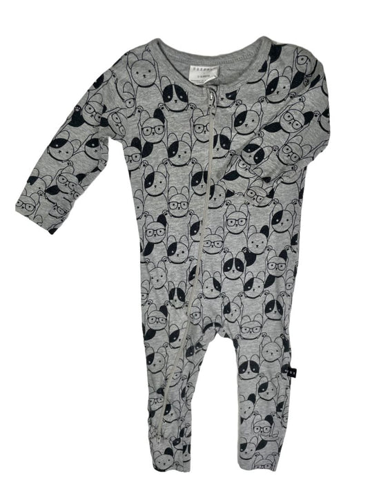 12-18 mo, Huxbaby, Grey, Dog print long-sleeve coverall, 2-way zip, black
