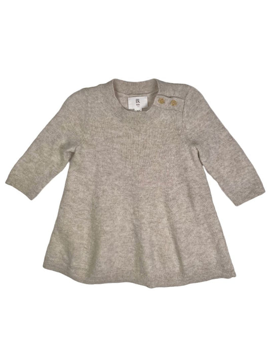 6-12 mo, BR Baby (Banana Republic), Neutral, Long-sleeve merino wool + cashmere sweater dress, buttons at shoulder