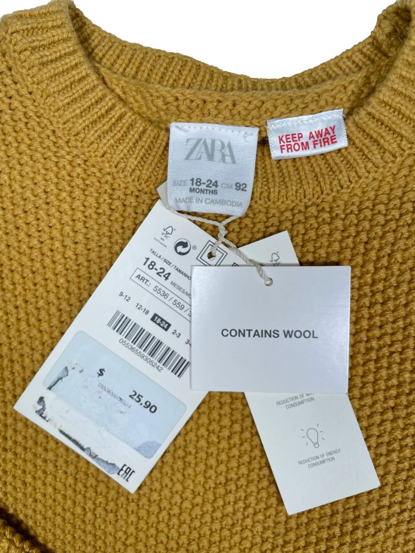 18-24 mo, Zara, Yellow, NEW w/ tags - pullover sweater, cotton/nylon/wool mix
