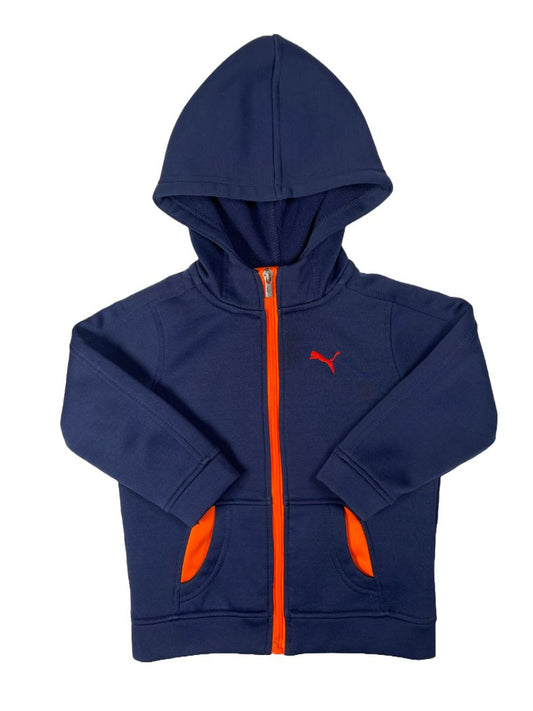 24 mo, PUMA, Blue, Zip-up hoodie, neon orange accents