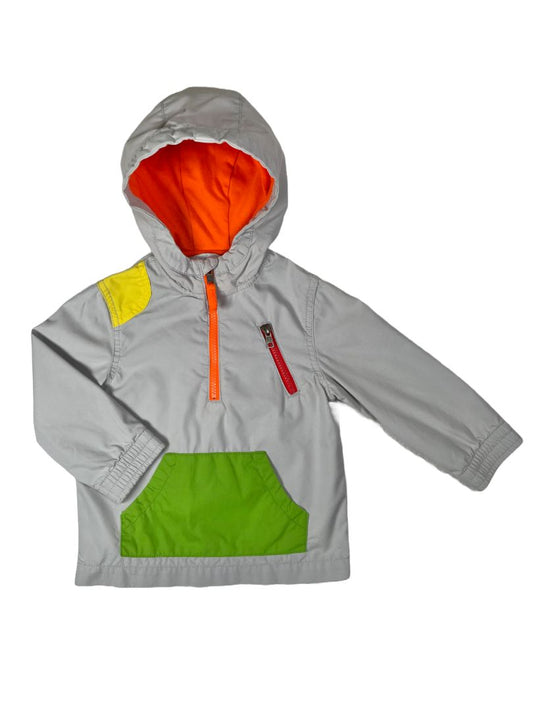 2/2T, OshKosh B'Gosh, Grey, Colorblock pullover light cotton hooded jacket, green/orange/yellow