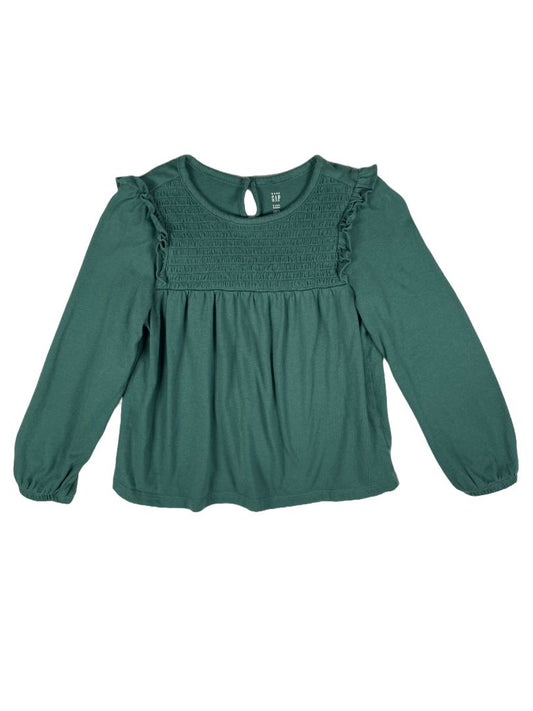 5/5T, babyGap, Green, Long-sleeve shirt, smocking at yoke, ruffles at shoulders