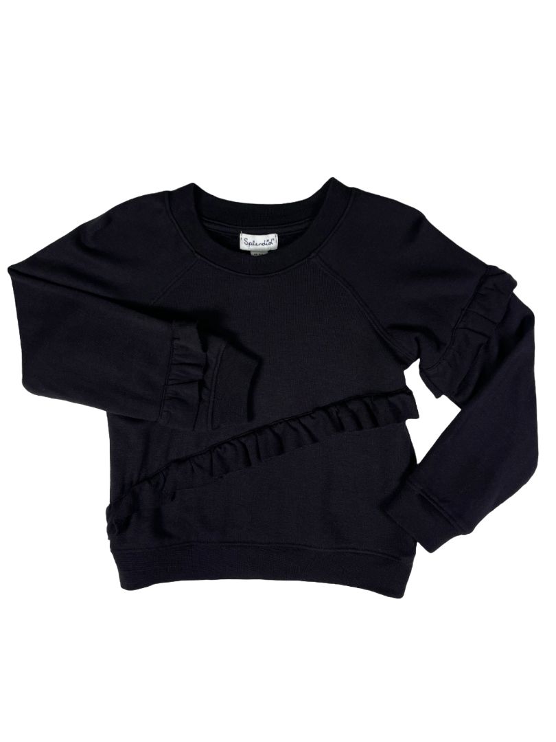 18-24 mo, Splendid, Black, NEW w/ tags - Super soft long-sleeve shirt with diagonal ruffle