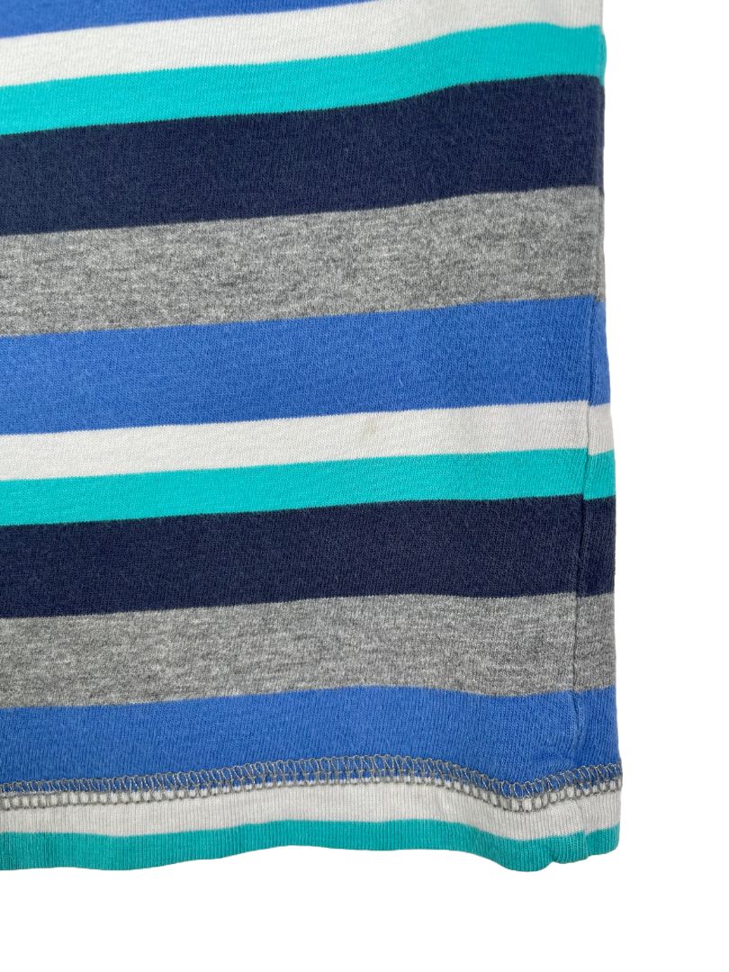 2/2T, OshKosh B'Gosh, Grey, Blue and teal striped long-sleeve henley shirt, stitched elbows