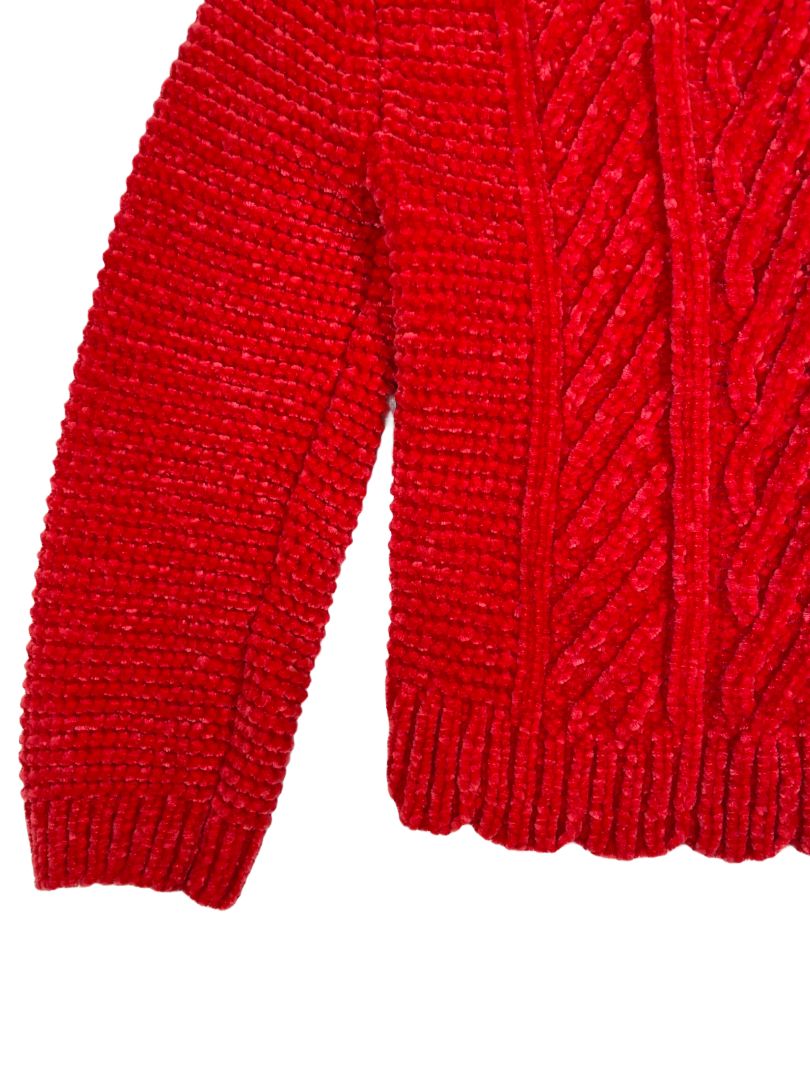 3/3T, Tommy Bahama, Red, Cable knit chenille sweater, scallop hem