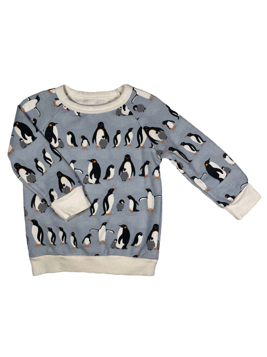 3/3T, Winter Water Factory, Blue, Penguin print French Terry sweatshirt, organic cotton