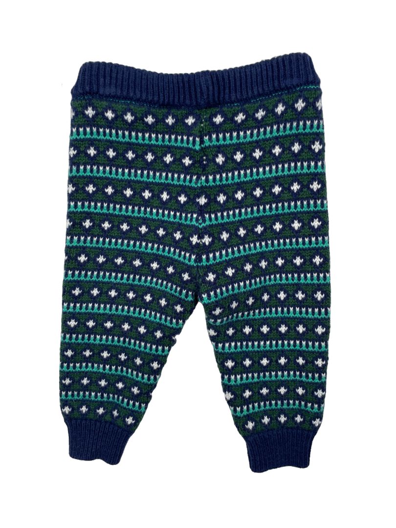 6-12 mo, Janie and Jack, Blue, Fair isle knit pull-on sweater leggings, green/white