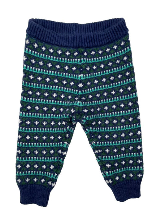 6-12 mo, Janie and Jack, Blue, Fair isle knit pull-on sweater leggings, green/white