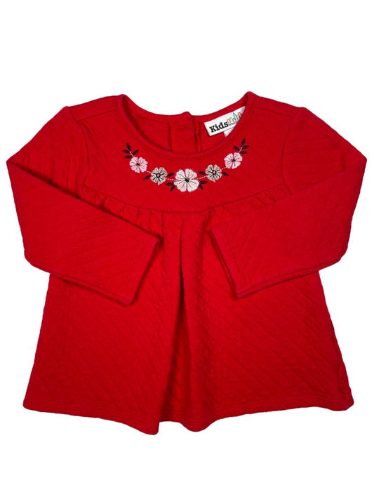 3/3T, Kids Headquarters, Red, Long-sleeve quilted shirt, embroidered flowers at yoke