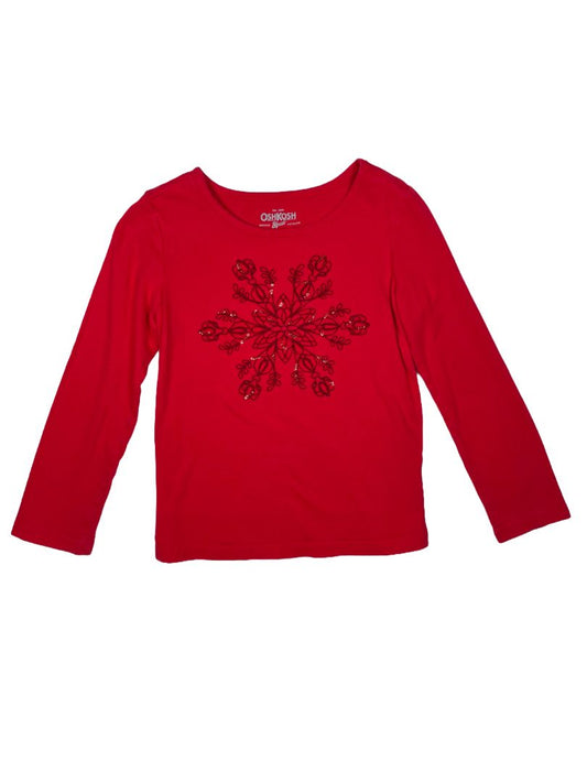 5/5T, OshKosh B'Gosh, Red, Long-sleeve shirt w/ embroidered snowflake, red sequins