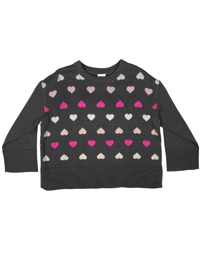 5/5T, babyGap, Grey, NEW w/ tags - Boxy knit heart sweater, pink/light pink/white