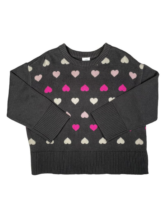 5/5T, babyGap, Grey, NEW w/ tags - Boxy knit heart sweater, pink/light pink/white
