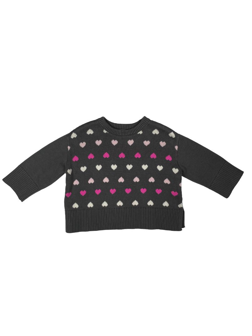 18-24 mo, babyGap, Grey, NEW w/ tags - Boxy knit heart sweater, pink/light pink/white