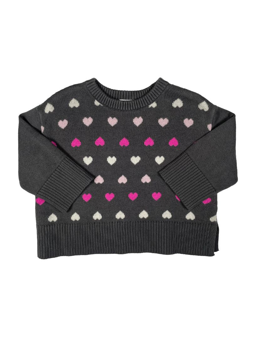 18-24 mo, babyGap, Grey, NEW w/ tags - Boxy knit heart sweater, pink/light pink/white