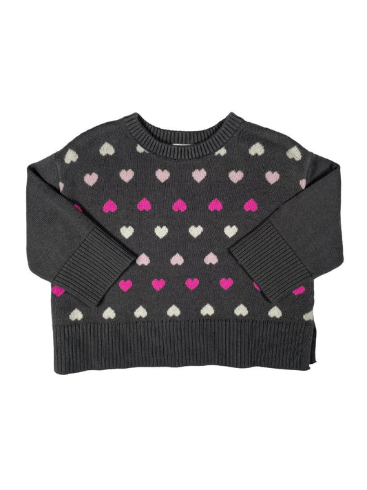 18-24 mo, babyGap, Grey, NEW w/ tags - Boxy knit heart sweater, pink/light pink/white