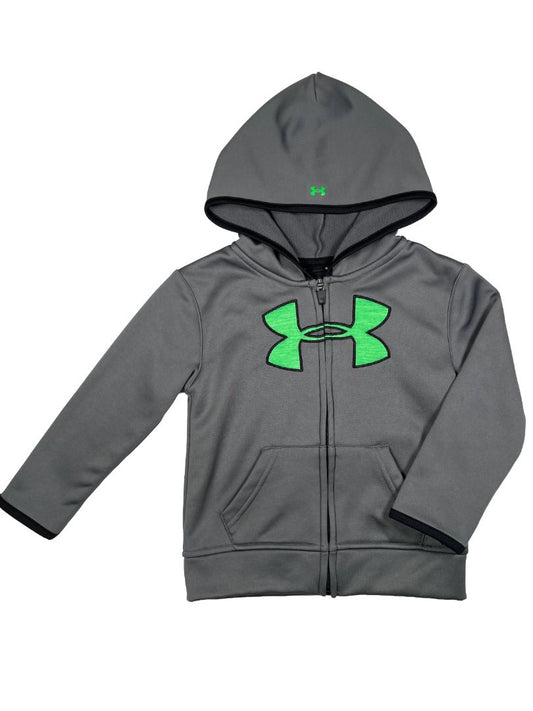 3/3T, Under Armour, Grey, Zip-up hoodie, fleece-lined, green logo