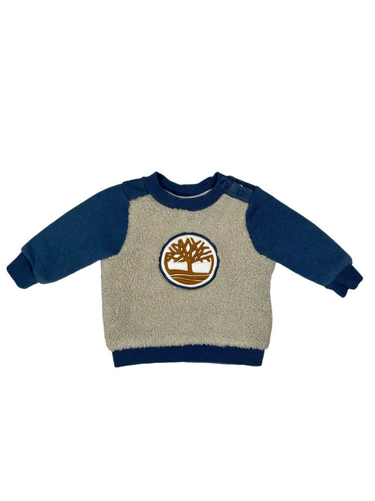 0-3 mo, Timberland, Blue, Sherpa front pullover sweatshirt, embroidered tree logo