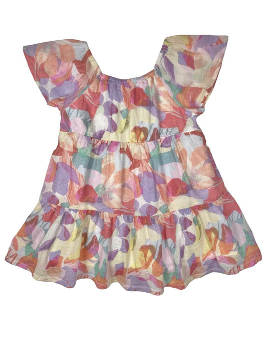3/3T, babyGap, Pink, Gauzy flutter sleeve tiered abstract pastel floral dress