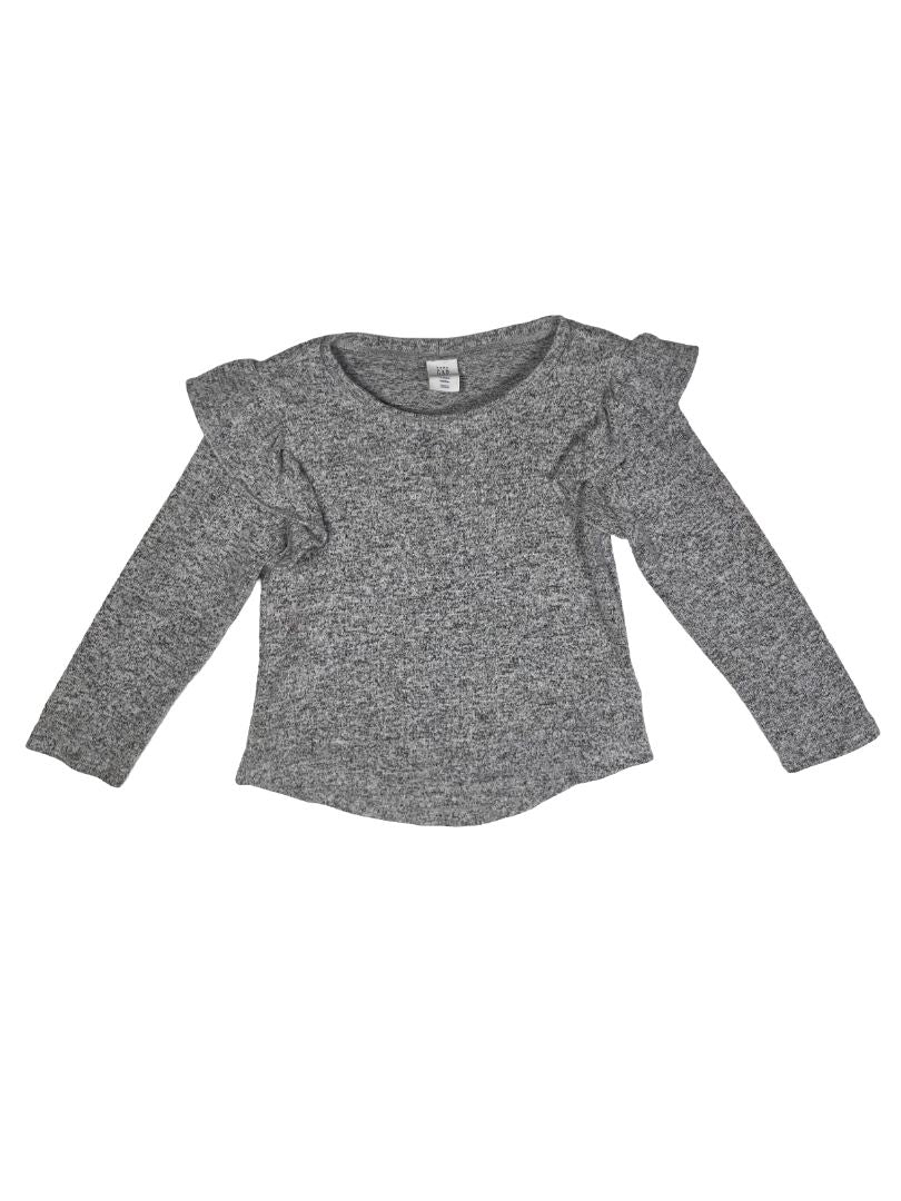 2/2T, babyGap, Grey, Heather long-sleeve shirt with ruffles at shoulders
