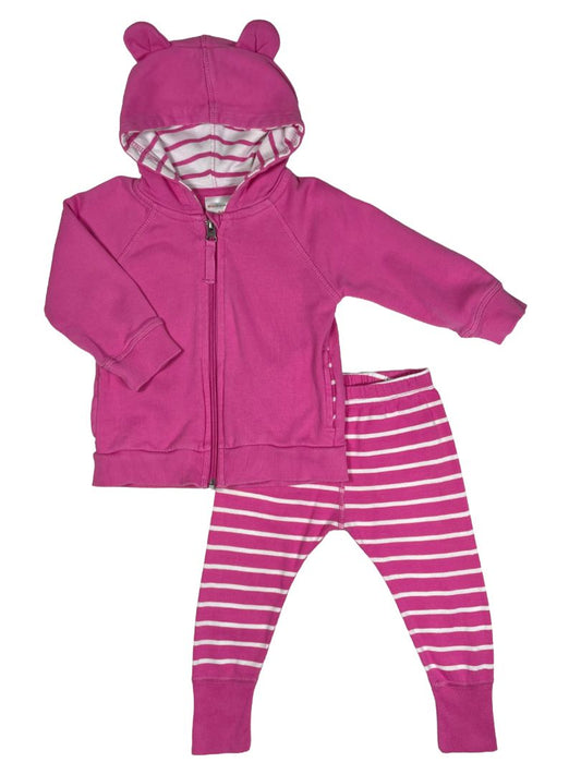 18-24 mo, Hanna Andersson, Pink, Zip-up hoodie with ears + striped leggings SET