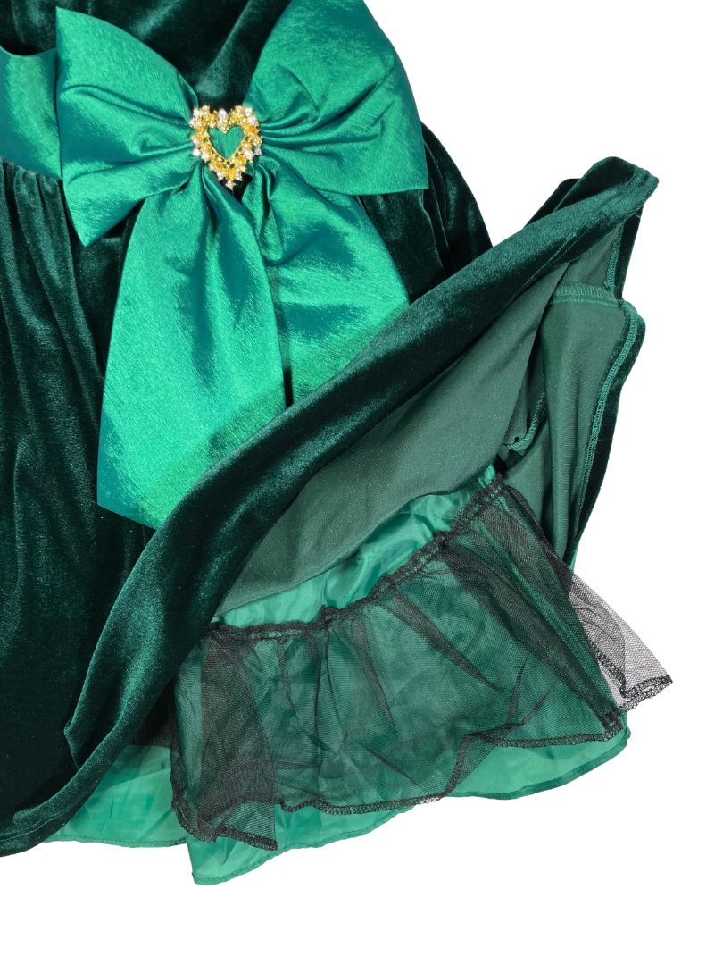 6X, Rare Editions, Green, Cap sleeve velvet dress, large bow with gold/sparkly heart