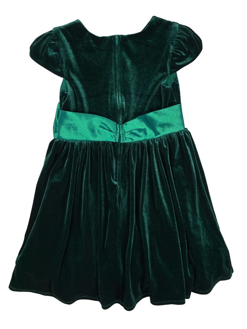 6X, Rare Editions, Green, Cap sleeve velvet dress, large bow with gold/sparkly heart