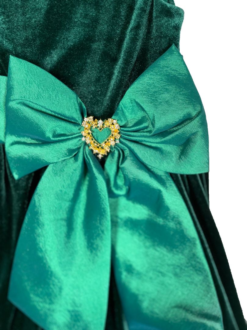 6X, Rare Editions, Green, Cap sleeve velvet dress, large bow with gold/sparkly heart
