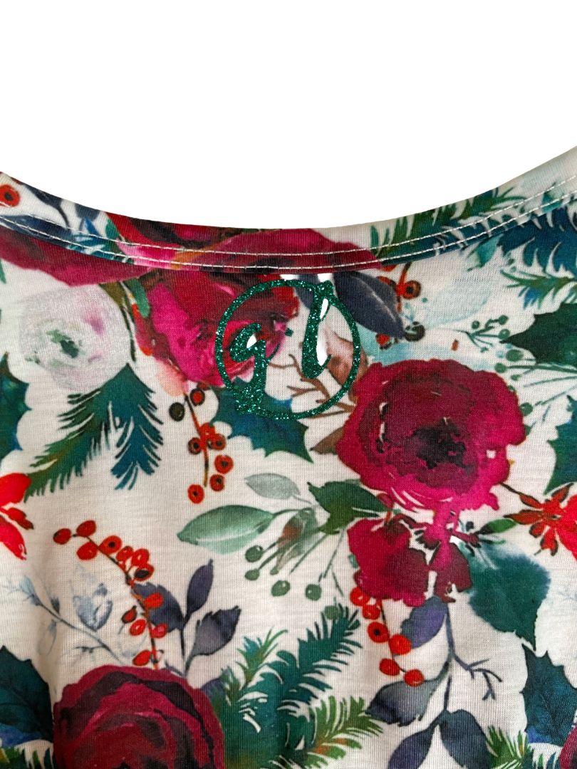 3/3T, Grace + Lucilla, Burgundy, Long-sleeve floral holiday dress, tulle skirt, ribbon bow