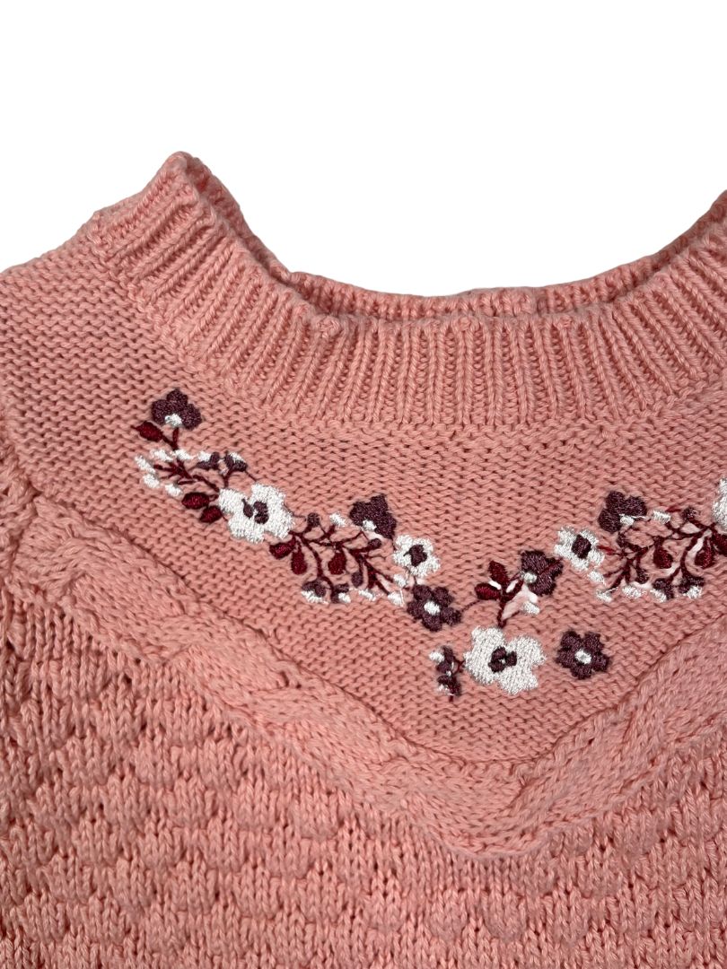 3-6 mo, Nicole Miller, Pink, Knit sweater, embroidered flowers at chest