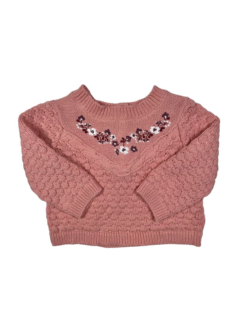3-6 mo, Nicole Miller, Pink, Knit sweater, embroidered flowers at chest