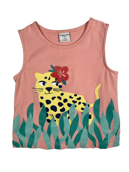 2-3, Polarn O. Pyret, Pink, Cute leopard tank top, appliqué flower