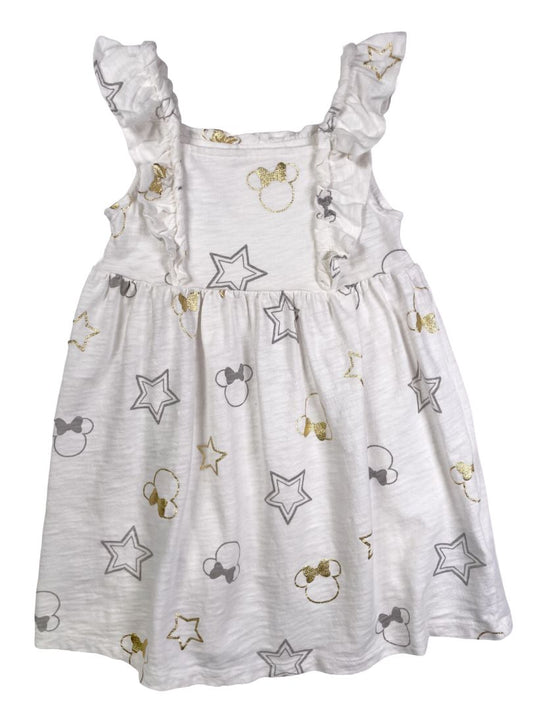 4/4T, babyGap, White, Ruffle strap Minnie Mouse and star print dress; grey, gold metallic