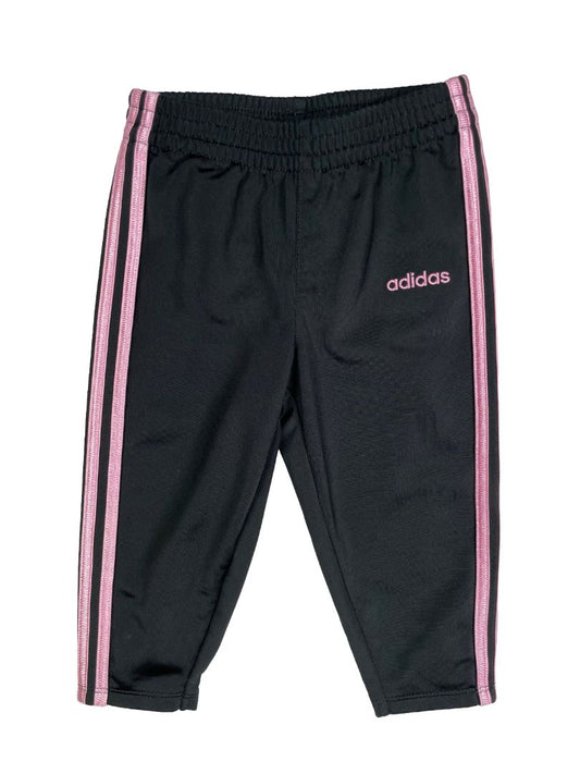12 mo, Adidas, Black, Pull-on active pants, pink tri-stripes on sides