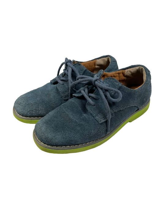 Size 12, Florsheim, Blue, Suede lace-up dress shoes, bright green soles