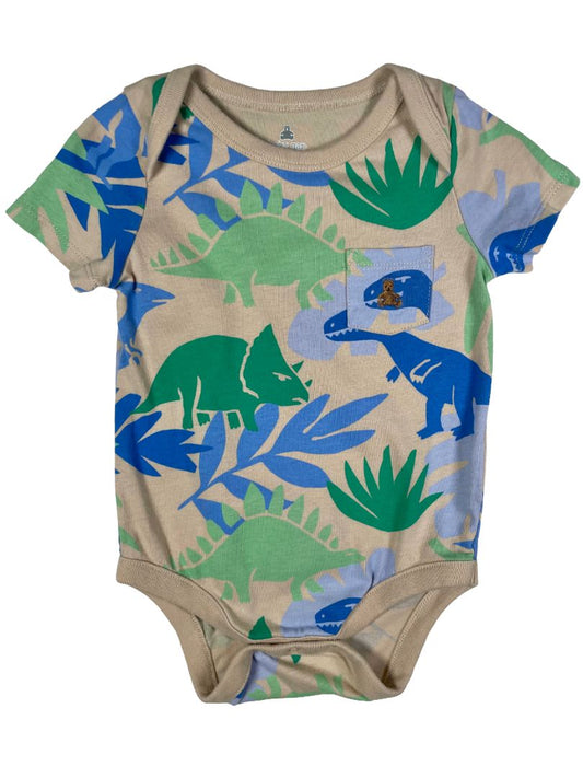 6-12 mo, babyGap, Brown, Dinosaur short-sleeve bodysuit, Green/Blue, pocket w/ bear