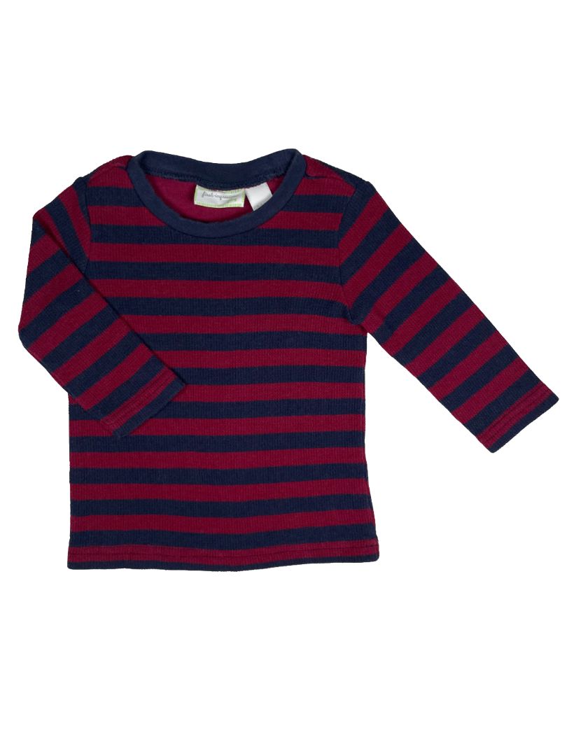 3-6 mo, First Impressions, Blue, Red striped long-sleeve waffle-knit shirt
