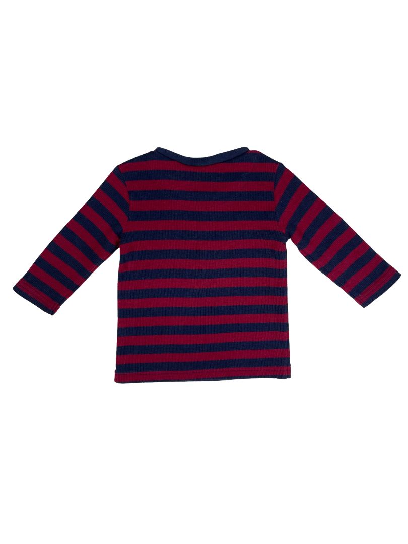 3-6 mo, First Impressions, Blue, Red striped long-sleeve waffle-knit shirt