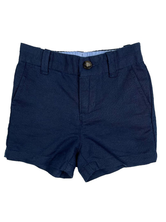 3-6 mo, Janie and Jack, Blue, Linen-cotton shorts, zip/button with elastic back